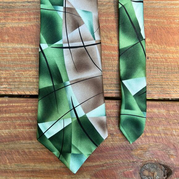 J Garcia Silk Tie Lady With Argyle Socks Collection 59 Green Blue Brown Abstract - Picture 5 of 13